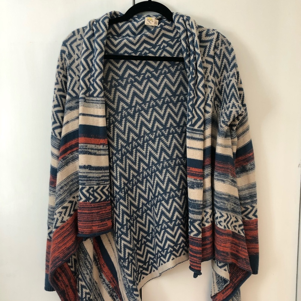 Anthropologie orange and blue drape sweater size L